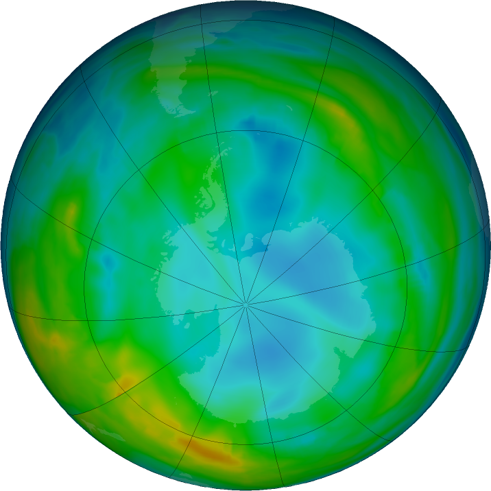 Antarctic ozone map for 03 July 2016